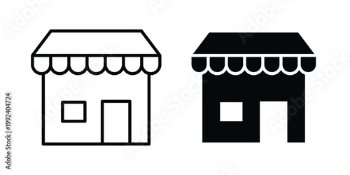 Local store icon design concept. Stroke and flat icons set