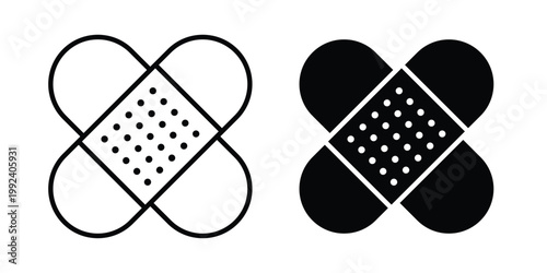 Medical patch icon design concept. Stroke and flat icons set