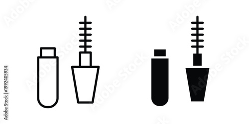 Mascara brush icon design concept. Stroke and flat icons set