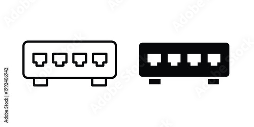 Network switch icon design concept. Stroke and flat icons set