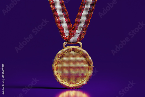A digital pixel gold medal as icon with a lot of text area - winner copy space concept