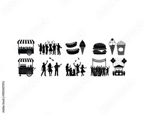 Vibrant street fair with food, music, and festive activities