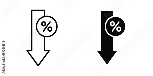 Percent down icon design concept. Stroke and flat icons set