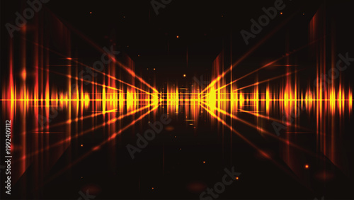 Futuristic Fire Light Corridor with Digital Pulse Lines