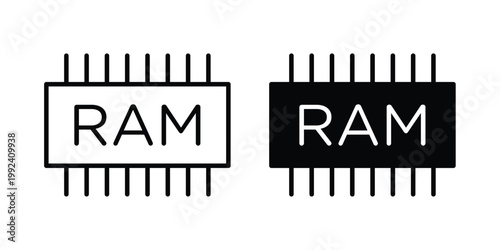 Ram memory icon design concept. Stroke and flat icons set