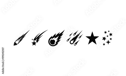 Celestial and comet symbols with meteor and star illustrations