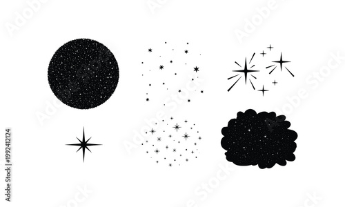 Illustrations of various celestial objects and star clusters in space
