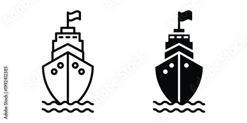 Ship icon design concept. Stroke and flat icons set