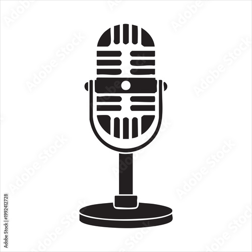 Classic vintage microphone silhouette icon for radio broadcast and studio sound recording session.