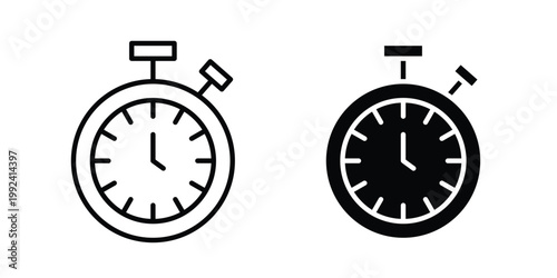 Stop watch icon design concept. Stroke and flat icons set