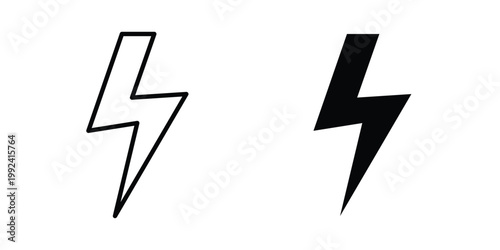 Thunder bolt icon design concept. Stroke and flat icons set