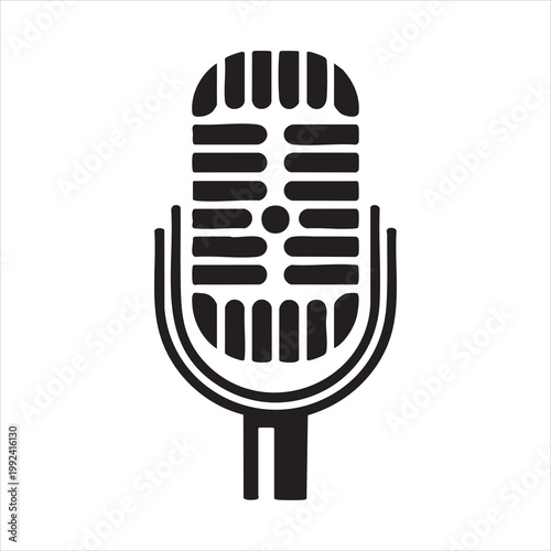Retro microphone vector flat icon isolated on white background, black and white old style microphone.