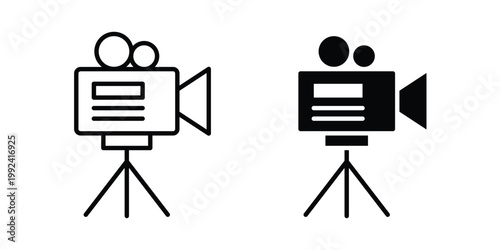 TV camera icon design concept. Stroke and flat icons set