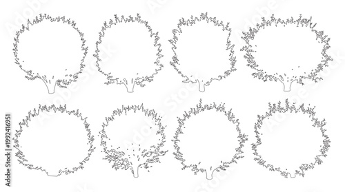 Vector set of shrubs and bushes in elevation view for use in architectural drawings