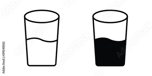 Water glass icon design concept. Stroke and flat icons set