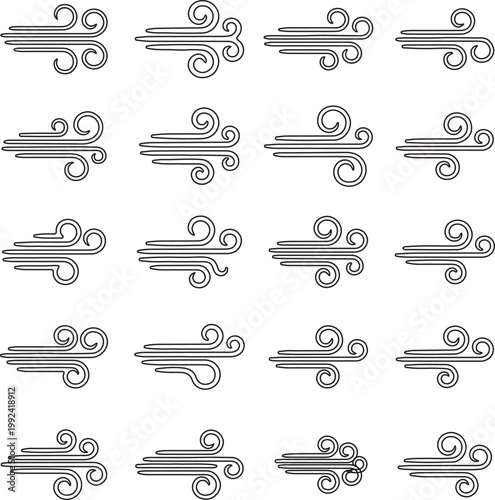 Black and white swirling wind gust in multiple directions