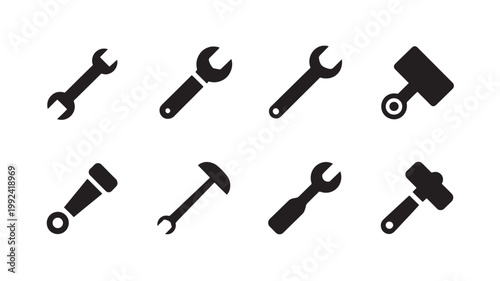 Tool Silhouettes Vector Set of Construction and Repair Icons Isolated on White Background
