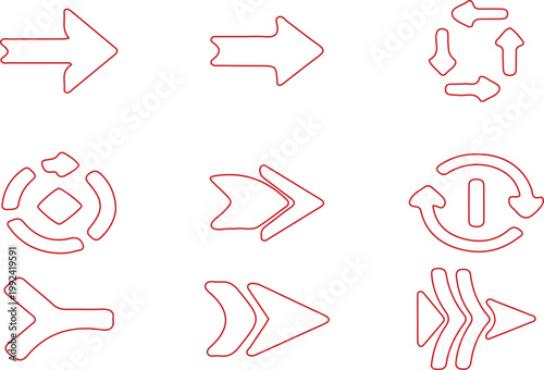 Red line arrow set direction symbol