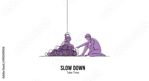 Minimalist vector illustration, purple line art, slow living concept, eco friendly, sustainable lifestyle
