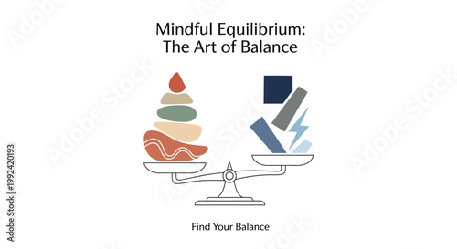 Mindfulness balance concept, equilibrium illustration, art of balance, harmony design