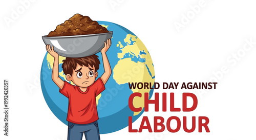 Wallpaper Mural A child labor awareness graphic shows a sad young boy carrying a heavy bowl with the globe in the background to highlight world issues. Torontodigital.ca
