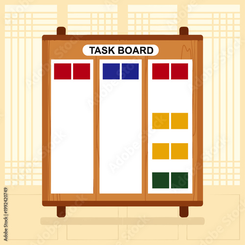 Kanban board with colorful sticky notes for task management, project planning, and workflow organization in business