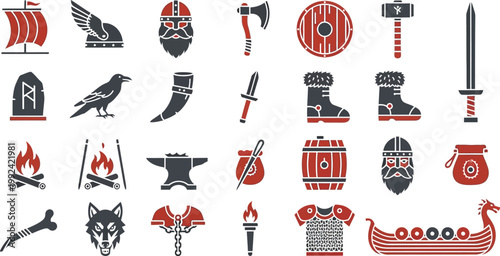 Collection of iconic viking and norse symbols and artifacts Vector