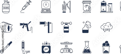 Illustrations of various scientific and laboratory equipment and phenomena Vector