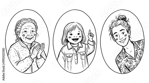 Hand-Drawn Portrait Illustrations of Happy Diverse People - Line Art Character Sketches