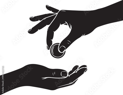 Hands passing a coin to another.