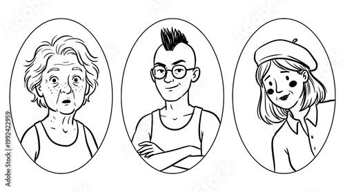 Hand-Drawn Portrait Illustrations of Diverse People - Line Art Character Sketches