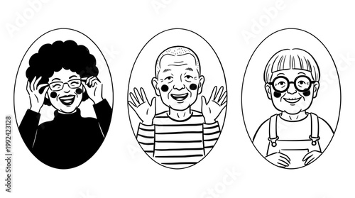 Hand-Drawn Portrait Illustrations of Happy Diverse People - Line Art Sketch Style Characters
