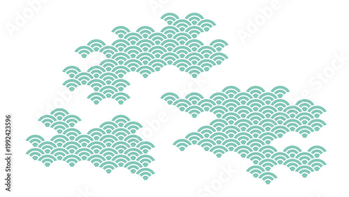 抜けのある不規則な青海波　縁起の良い和柄　和風の背景装飾イラスト　日本の伝統文様　吉祥