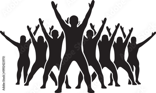 People Dancing Silhouettes in Unison.