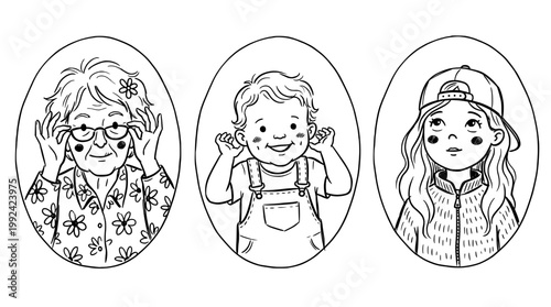 Hand-Drawn Portrait Illustrations of Diverse Women - Sketch Style Line Art Characters