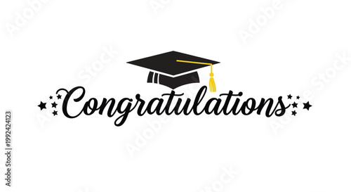 Wallpaper Mural A graduation cap sits above a cursive congratulatory script to celebrate academic success in this clean black and white minimalist. Torontodigital.ca