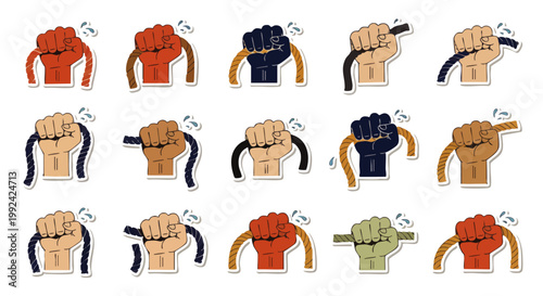 Diverse Hands Tying Knots: Symbolizing Unity, Connection, and Problem Solving in Various Skin Tones