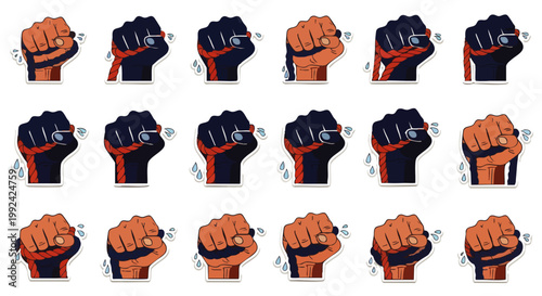 Animated Fist Punch Sequence: A Powerful Symbol of Strength, Resistance, and Action in Various Poses