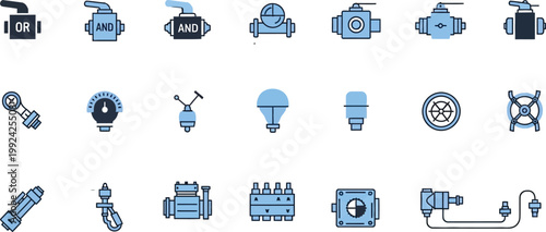 Pneumatic logic and air flow components diagram overview Vector