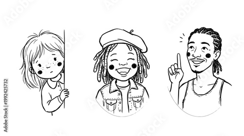 Hand-Drawn Portrait Illustrations of Diverse Young People with Positive Expressions