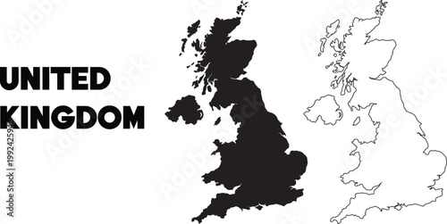 United Kingdom map vector illustration with  silhouette and outline