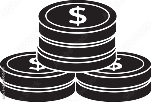 Stack of black dollar coins money.