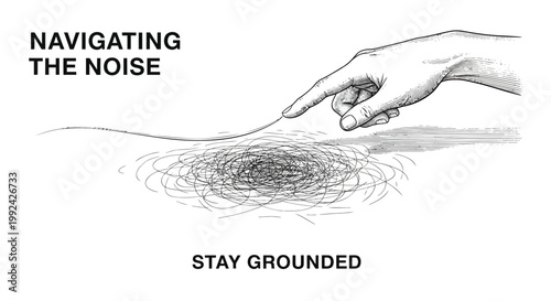 Motivational hand gesture, navigating noise, stay grounded concept, vector illustration