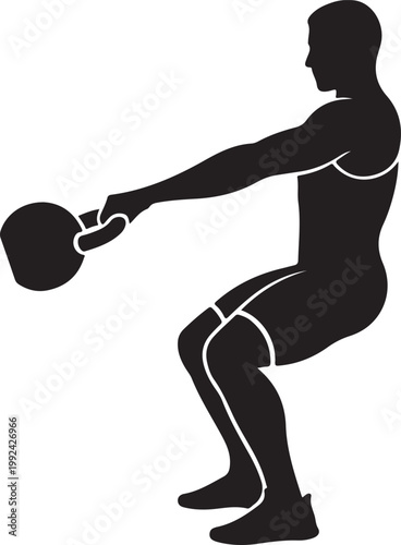 Man doing kettlebell exercise with weights.