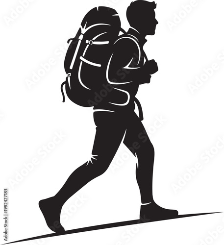 Man Walking with Large Backpack Hiking.