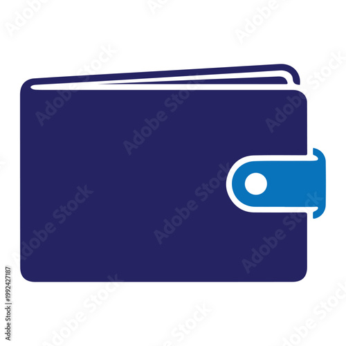 Blue wallet icon with button closure for money and cards.
