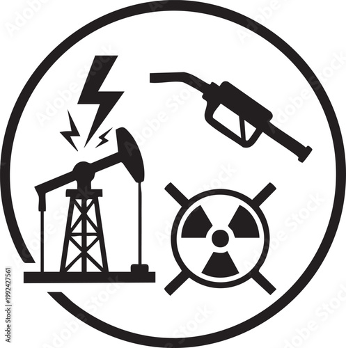 Industrial energy sources icon with oil pump nuclear and electric