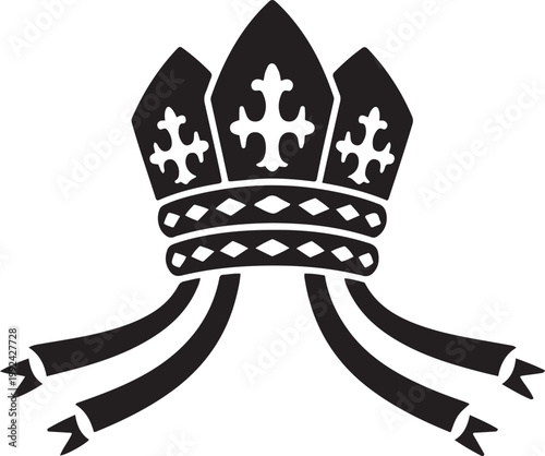 Papal tiara. Religious Catholic symbol. Black and white negative silhouette. black art icon drawing vector