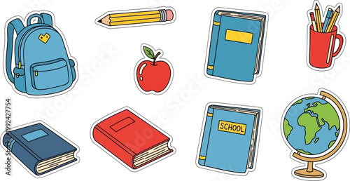 Colorful illustration of various school supplies and items Vector