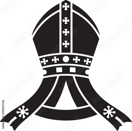 Papal tiara. Religious Catholic symbol. Black and white negative silhouette. black art icon drawing vector